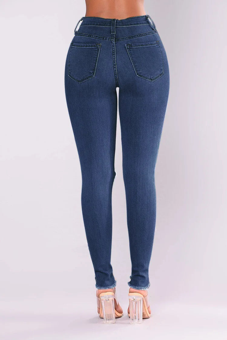 Elastic Ripped Pencil Jeans