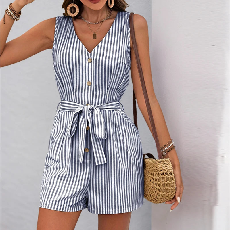 Striped simple casual one-piece shorts