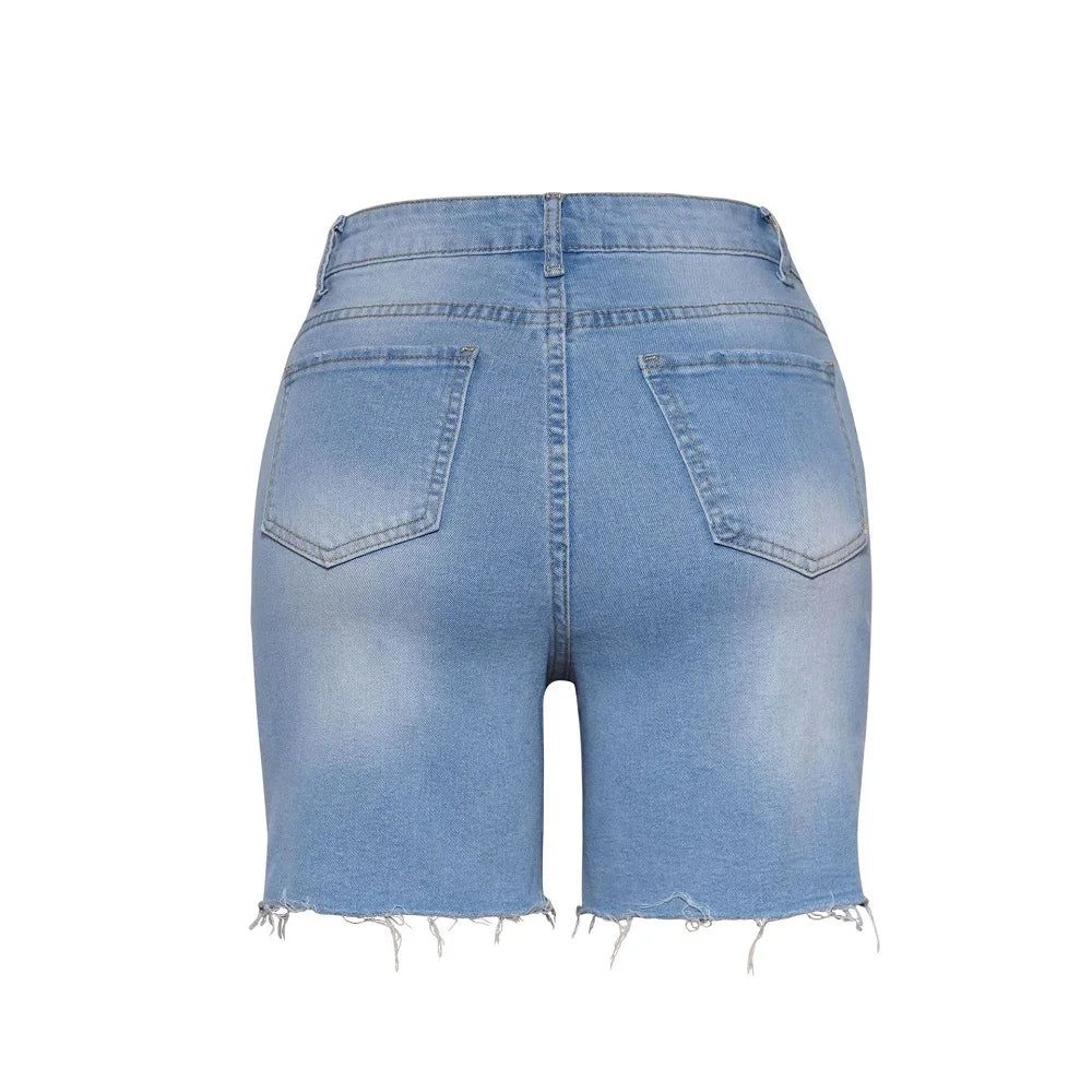 Denim Shorts High Waist Ripped Hole