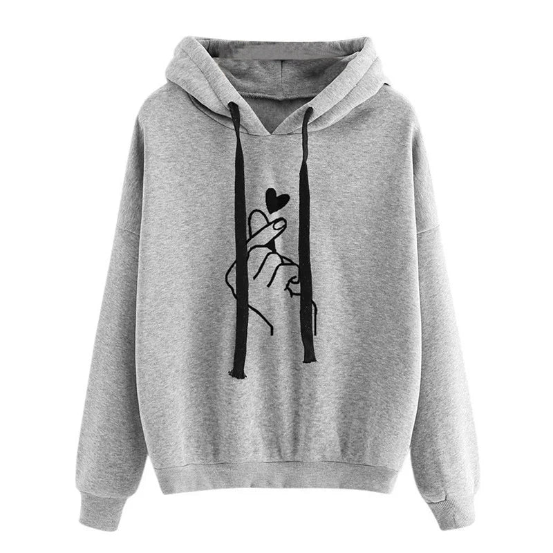 Fleece Hoodie Solid Color Finger Heart Hooded