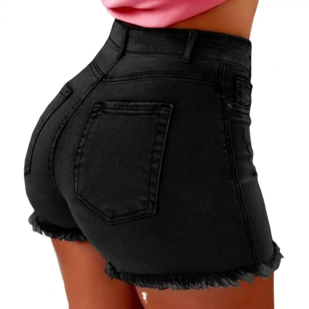 Shorts High Waist Washed Butt-lifted Slim Fit