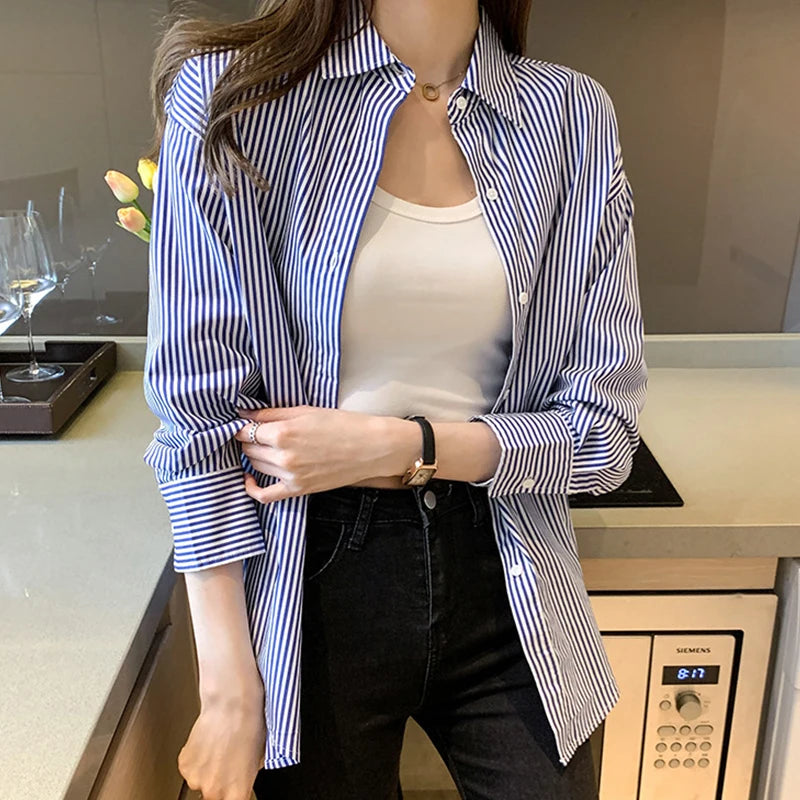 Long Sleeve Turn-down Collar Loose Shirt