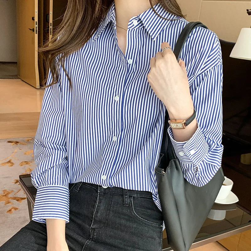 Long Sleeve Turn-down Collar Loose Shirt