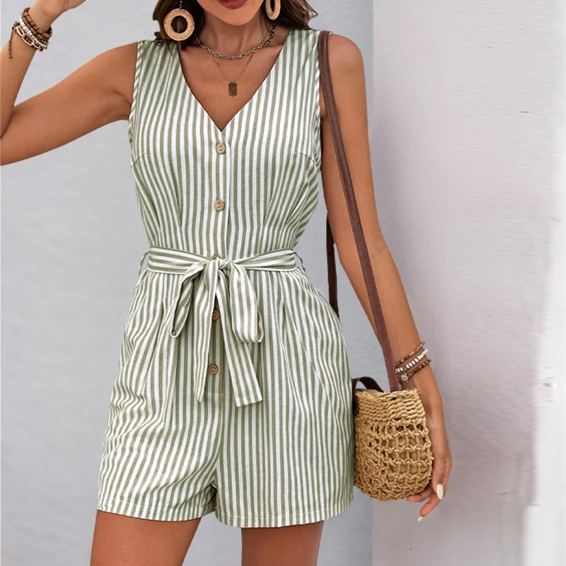 Striped simple casual one-piece shorts