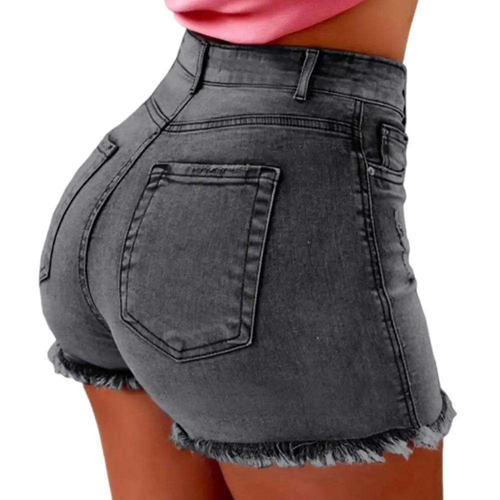 Shorts High Waist Washed Butt-lifted Slim Fit