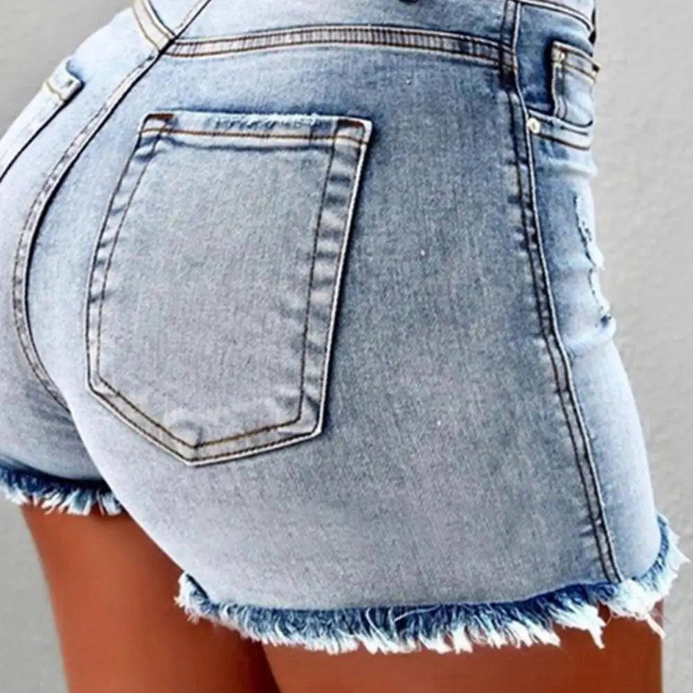 Shorts High Waist Washed Butt-lifted Slim Fit