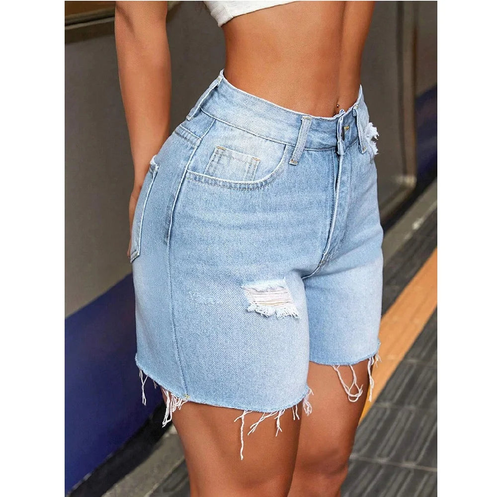 Denim Shorts High Waist Ripped Hole