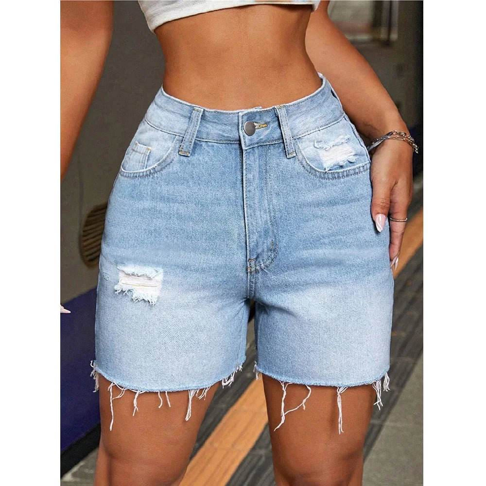 Denim Shorts High Waist Ripped Hole