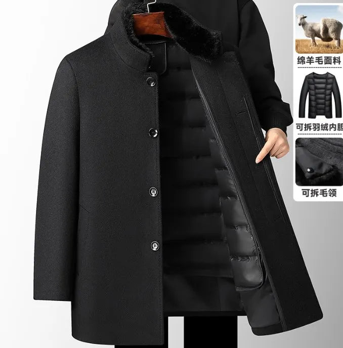 Wool Coat Thick Detachable Duck Down Liner