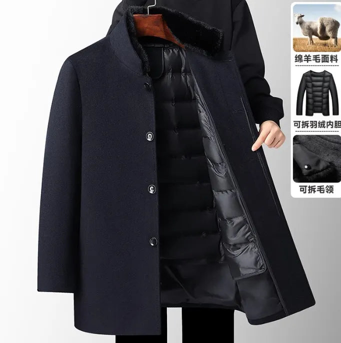 Wool Coat Thick Detachable Duck Down Liner