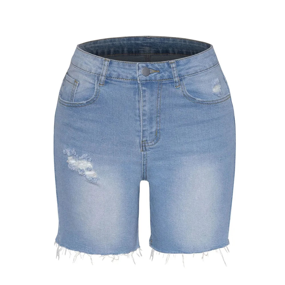 Denim Shorts High Waist Ripped Hole