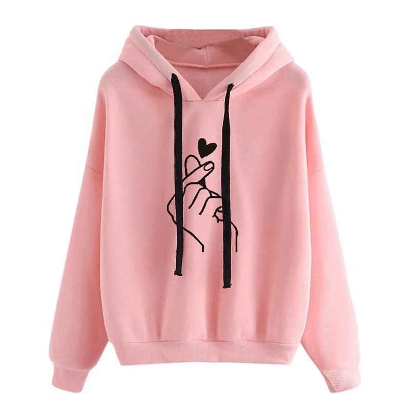 Fleece Hoodie Solid Color Finger Heart Hooded