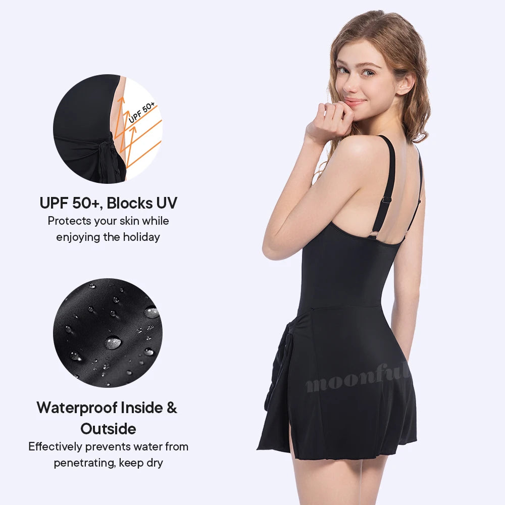 Menstrual Swimsuit Dress for Pool Girl Solid Strapped Period