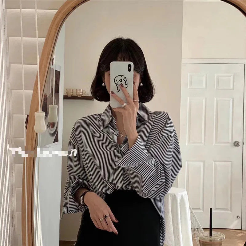 Long Sleeve Turn-down Collar Loose Shirt