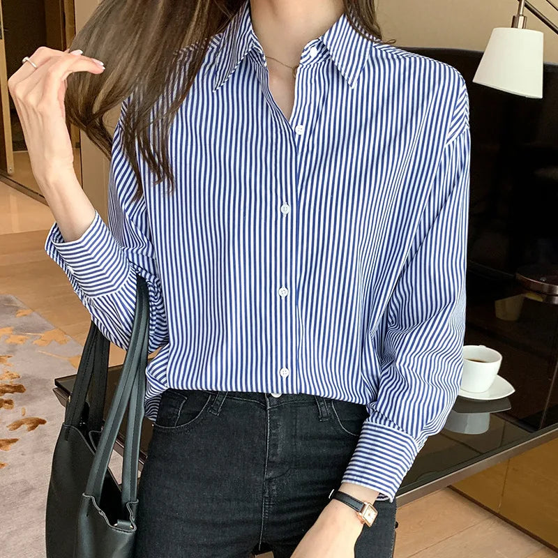 Long Sleeve Turn-down Collar Loose Shirt