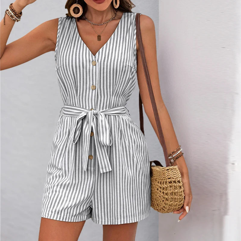 Striped simple casual one-piece shorts