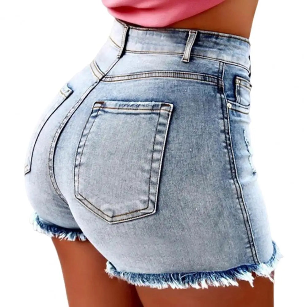 Shorts High Waist Washed Butt-lifted Slim Fit