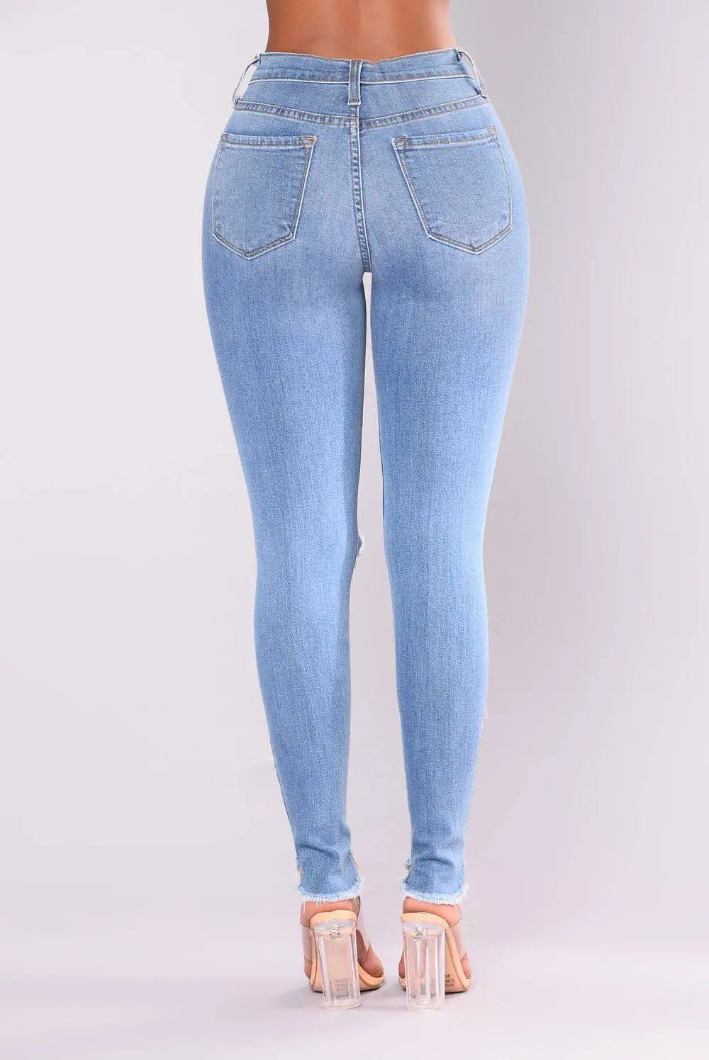 Elastic Ripped Pencil Jeans