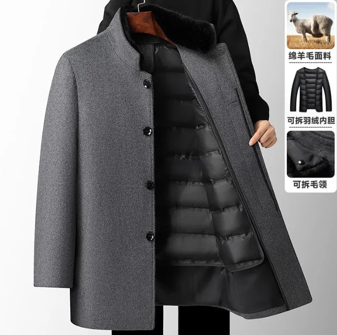 Wool Coat Thick Detachable Duck Down Liner