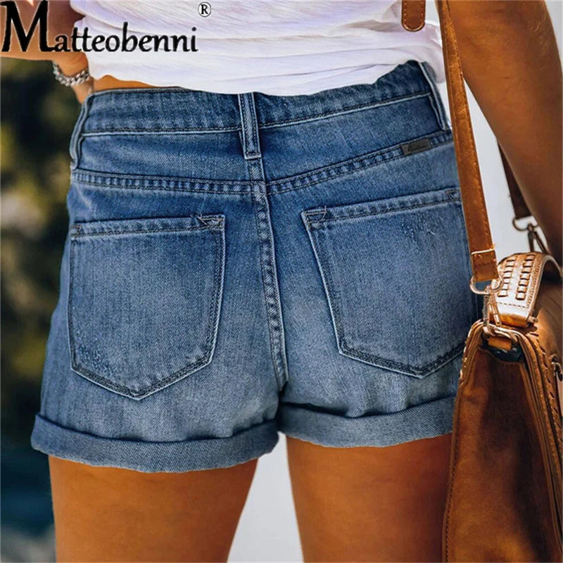 Ripped High Waisted Rolled Denim Shorts