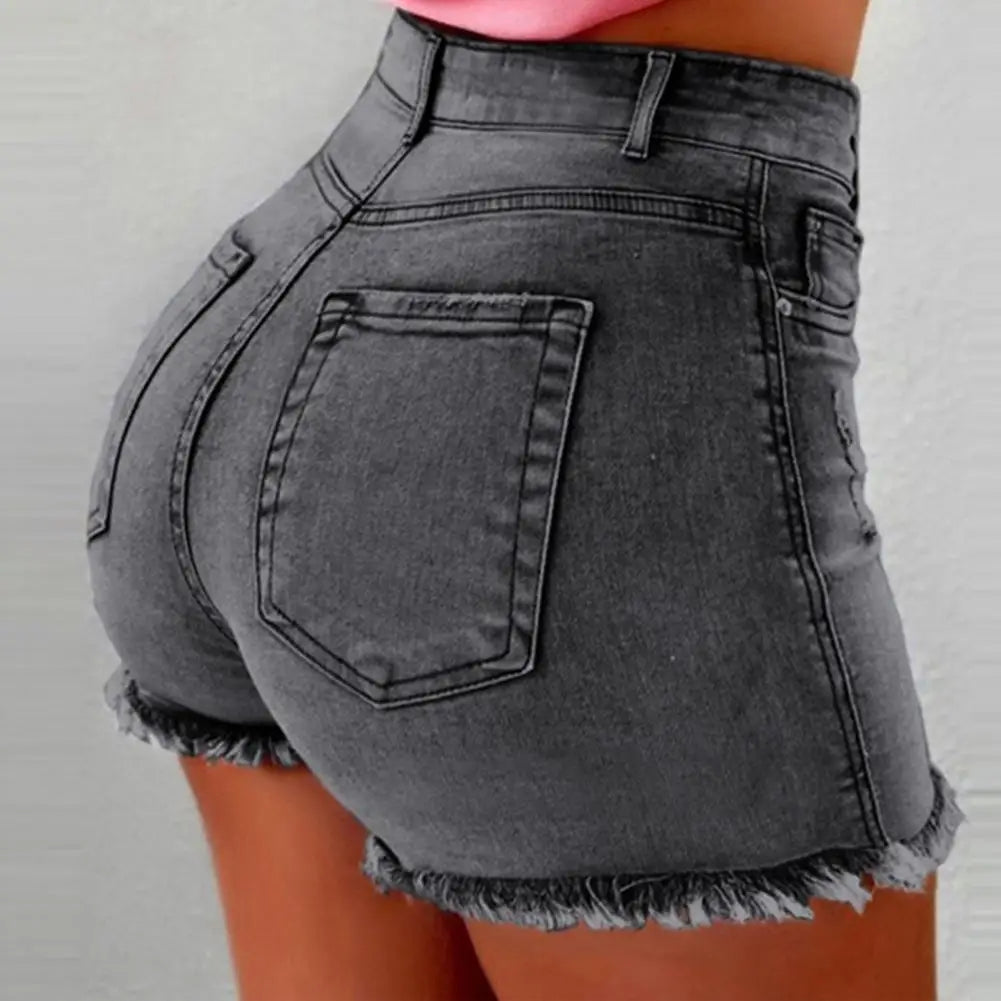 Shorts High Waist Washed Butt-lifted Slim Fit