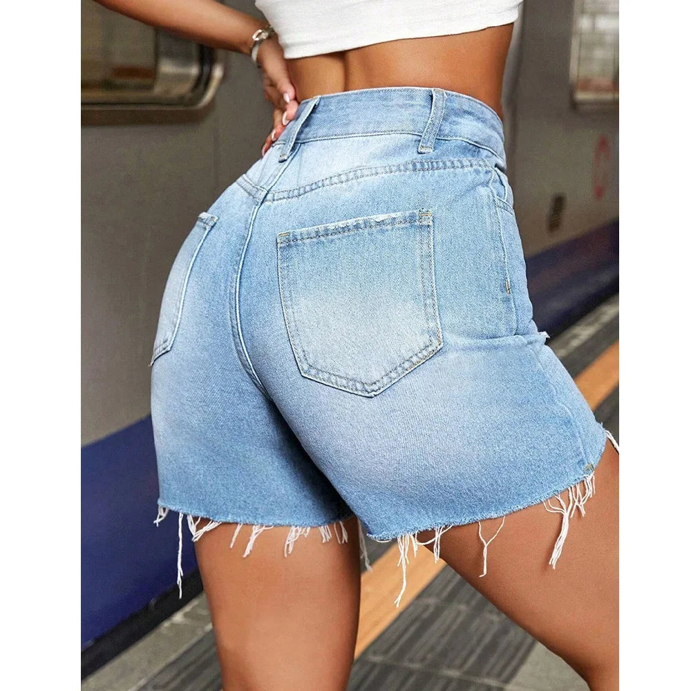 Denim Shorts High Waist Ripped Hole