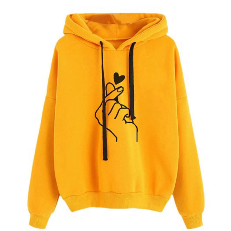 Fleece Hoodie Solid Color Finger Heart Hooded