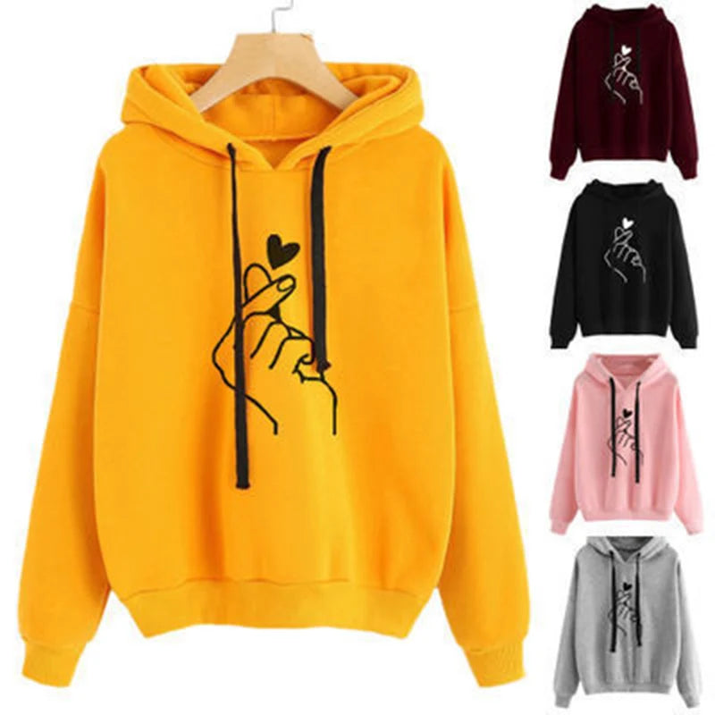 Fleece Hoodie Solid Color Finger Heart Hooded