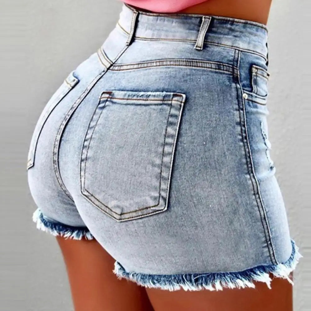Shorts High Waist Washed Butt-lifted Slim Fit